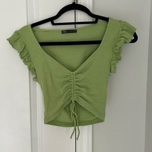 Zara green crop top with tie front